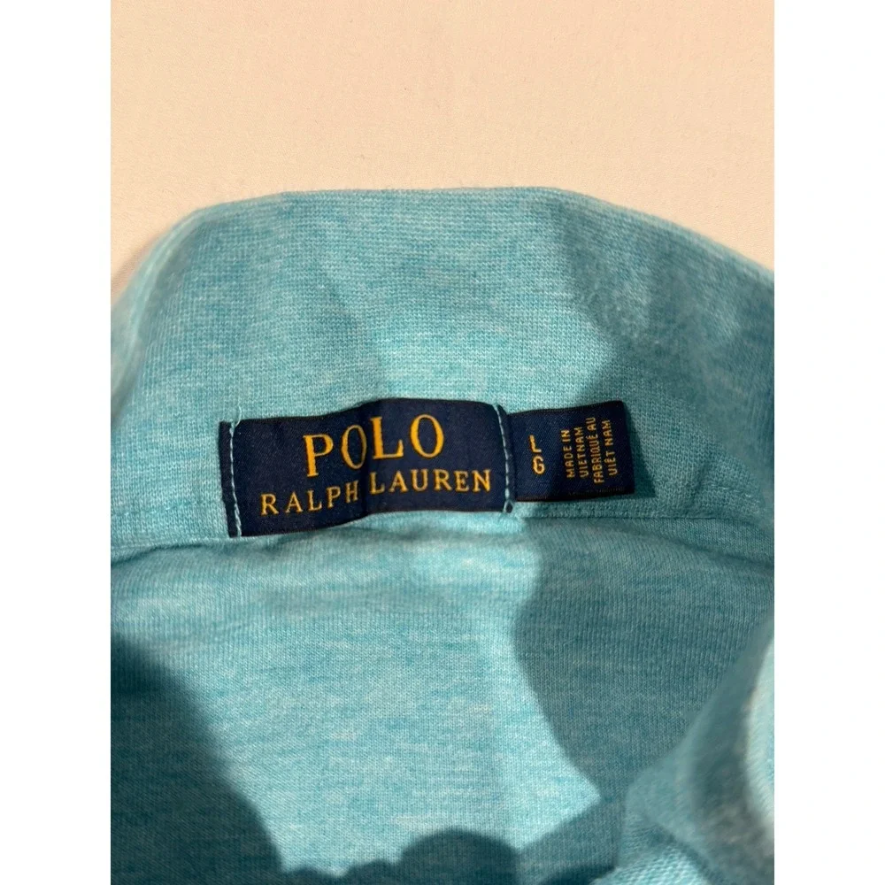 Polo Ralph Lauren Teal Yellow Pony Estate-Rib Quarter-Zip Pullover Sweater Sz LG
